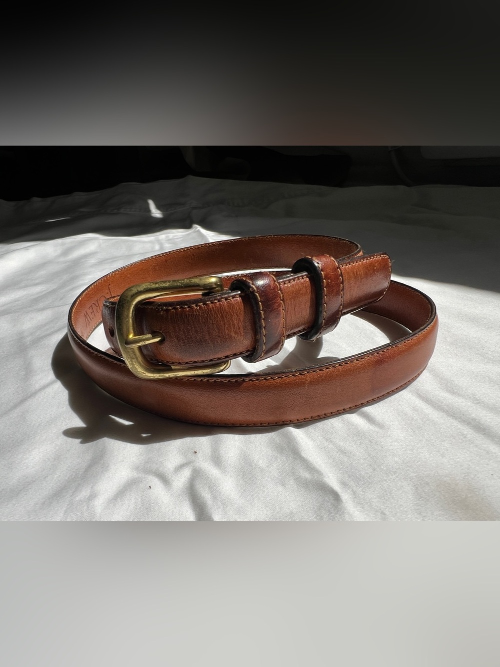 Vintage 90s J CREW brown glove tanned belt Italian leather made in USA brass
